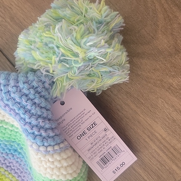 Wild Fable  Colorful Striped Knit/ Crochet Beanie with Pom Pom NEW - Picture 2 of 4